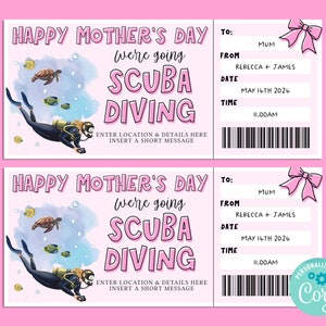Billet cadeau PLONGÉE pour la fête des mères, carte-cadeau pour joyeux anniversaire, chèque-cadeau, bon surprise, Corjl INSTANTANÉ, billet cadeau virtuel