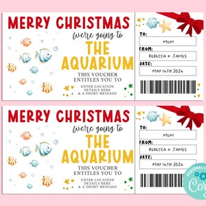 Plantilla de boleto de regalo editable para ACUARIO de Feliz Navidad, certificado de regalo de temporada, boleto sorpresa, INSTANTÁNEO, Sea World, parque de atracciones