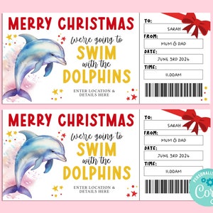 Frohe Weihnachten DELFIN Schwimmen Geschenkkarte, Virtuelle Geschenkkarte, Geschenkgutschein, Überraschungsgutschein, INSTANT Corjl, Schwimmen mit den Delfinen