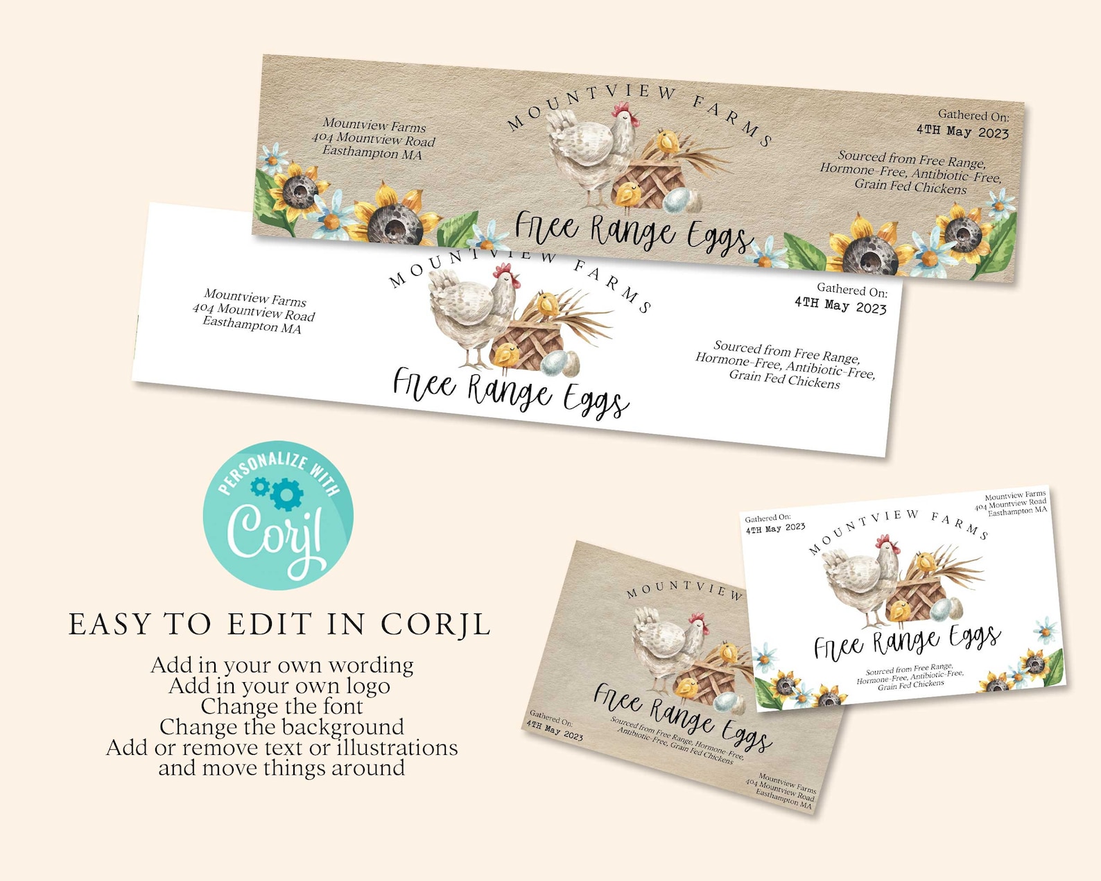 EGG CARTON Label Template, Free Range Egg Carton Label, Farmers Market ...