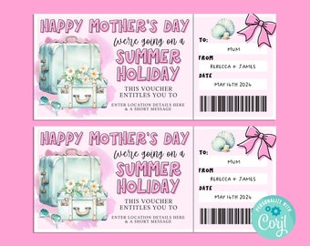 Mothers Day HAWAII Trip Editable Gift Ticket Template, Happy Birthday Gift Card, Gift Certificate, Surprise Ticket, Beach Vacation, Getaway