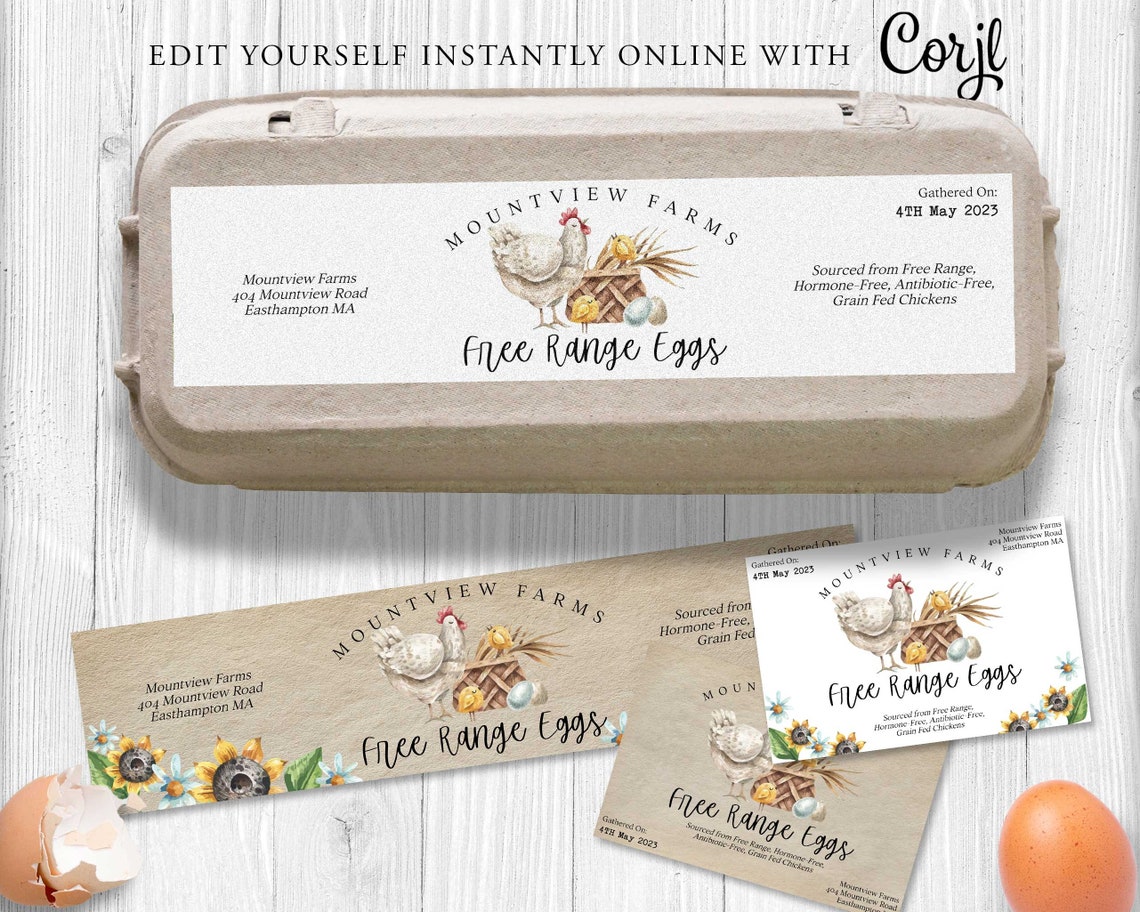 EGG CARTON Label Template Free Range Egg Carton Label - Etsy