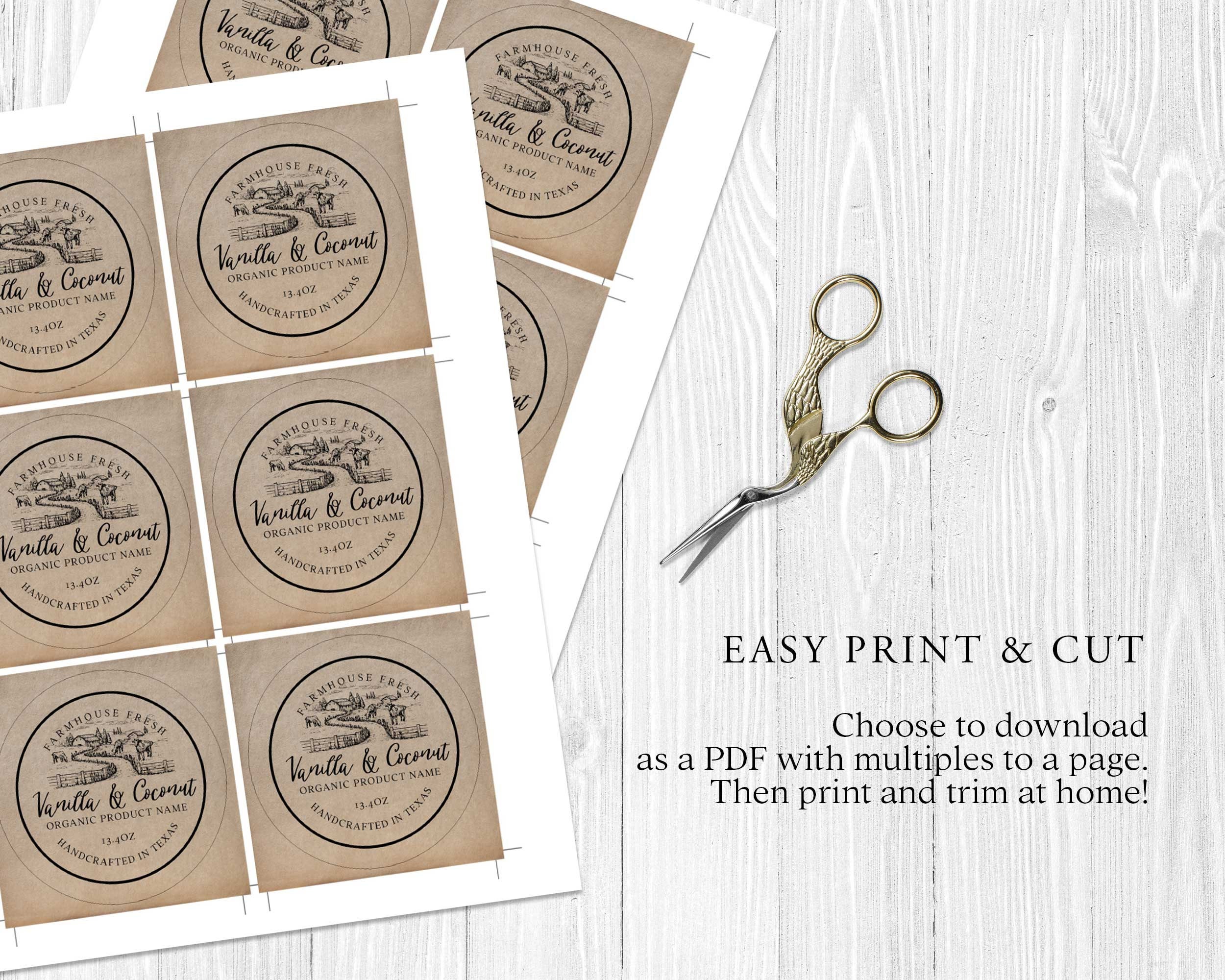 Round Label Rustic Style Round FARMHOUSE Editable Product Sticker, ORGANIC Custom Product Label ...