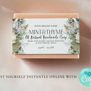 vintage FLORAL Editable Soap Label, Custom Product, DIY Soap Label, Homemade, Diy Soap Packaging, Handmade Label, Market Label CORJL, Kraft
