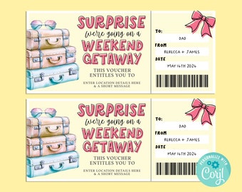Surprise GETAWAY Gift Ticket, Birthday Gift Card, Gift Certificate, Holiday Surprise Ticket, Road Trip Vacation, Getaway, INSTANT Corjl