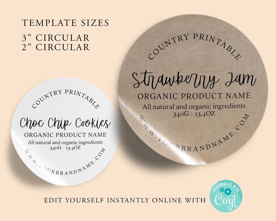 Round Label Rustic Style VINTAGE Round Editable Product Sticker, Farmhouse ORGANIC Custom ...