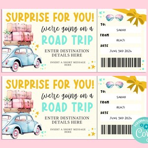 Billet cadeau ROAD TRIP surprise, carte-cadeau joyeux anniversaire, chèque-cadeau, billet surprise, vacances sur la route, escapade, Corjl INSTANTANÉ