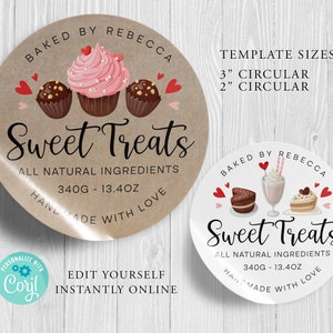 Adesivo per prodotti dolci TONDO modificabile, etichetta personalizzata per prodotti da forno, 3", 2", adesivo rotondo fai da te, Kraft rotondo, etichetta fai da te, stampabile, Corjl