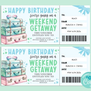 Billet-cadeau escapade joyeux anniversaire, carte-cadeau joyeux anniversaire, chèque-cadeau, billet surprise, vacances sur la route, escapade, Corjl INSTANTANÉ