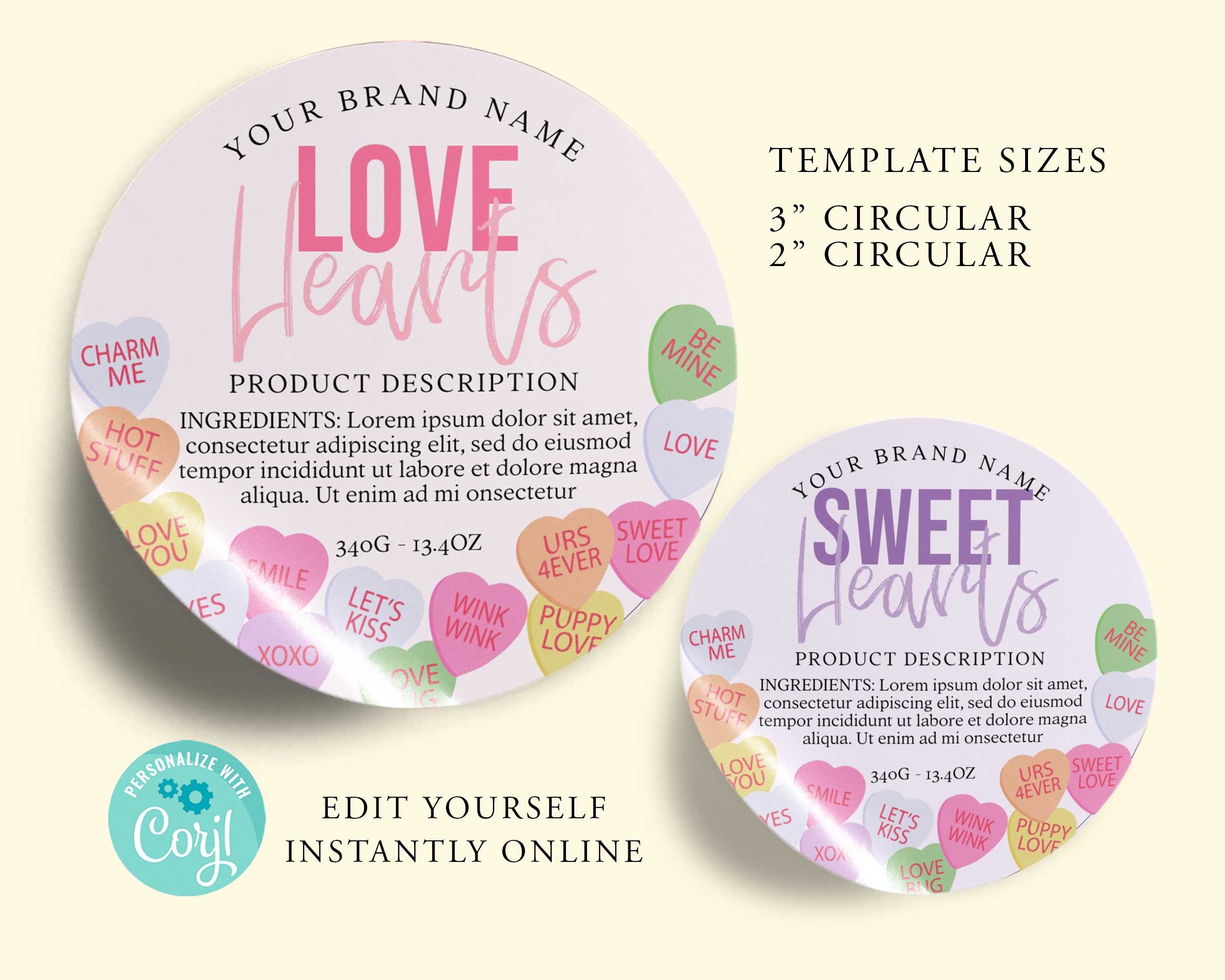Labels For Heart Round SWEET HEART Editable Product Sticker, LOVE Product Label, 3