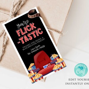 FILM Wertschätzung Geschenkanhänger, Lehrer, Freunde, Muttertag, Valentinstag, Dankes-Karte, PTO, Printable, INSTANT, Kinokarten Geschenkanhänger, Flick