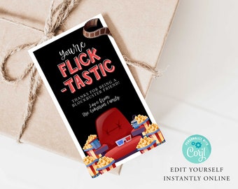 MOVIE Appreciation Gift Tag, Teacher, Friends, Mothers Day, Valentine, Thankyou Card, PTO, Printable, INSTANT, Movie Tickets Gift Tag, Flick