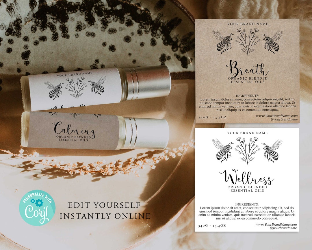 10ml Roller Bottle Vintage Label Template, Editable DIY Essential Oil ...