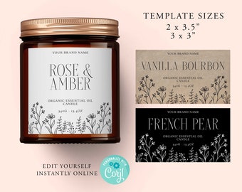 Floral NATURAL Editable Candle Label, Editable Template, Label Design, Kraft, Candle Labels, Printable, Product Labels, Diy Label, Corjl