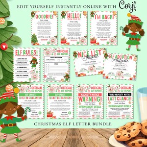 Paquete de 15 letras de DUENDE NAVIDEÑO, actividades de elfo navideño, lista bonita, Navidad, cartas de certificados, juegos de elfos, imprimibles, Elfie