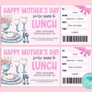 Mothers Day LUNCH Gift Ticket, Happy Birthday Gift Card, Gift Certificate, Surprise Ticket,  Luncheon, Afternoon Tea Party, Corjl PRINTABLE