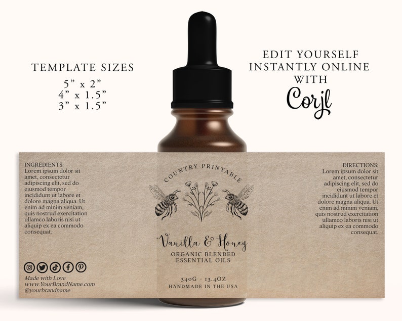 ORGANIC Dropper Bottle Label, Custom Product Label, Diy Essential Oil ...