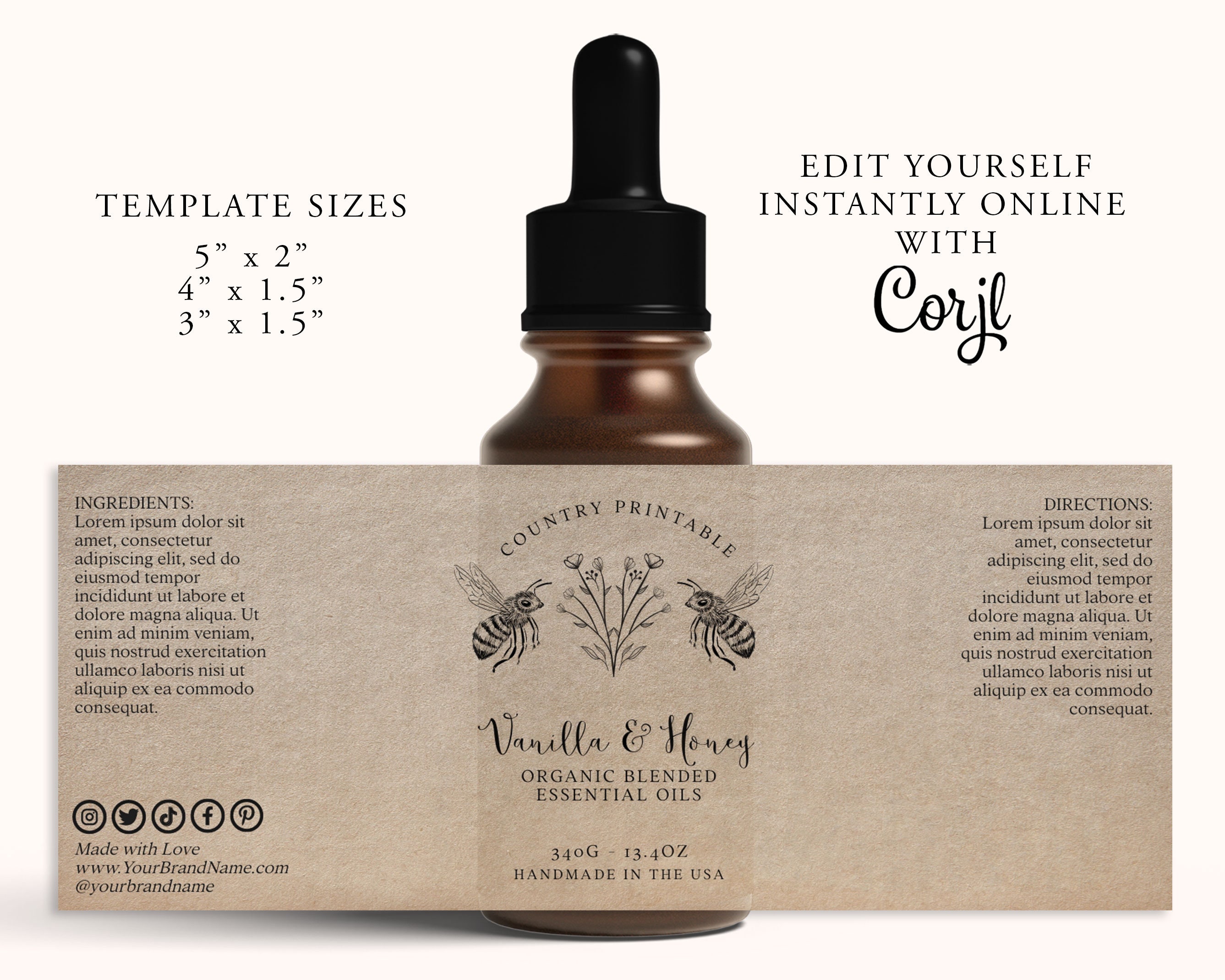 ORGANIC Dropper Bottle Label, Custom Product Label, Diy Essential Oil ...