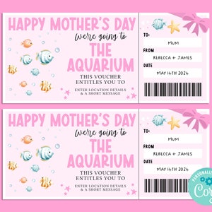 Billet-cadeau AQUARIUM pour la fête des mères, carte-cadeau joyeux anniversaire, chèque-cadeau, billet surprise, INSTANT Corjl, Sea World, parc d'attractions