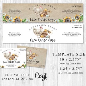 EGG CARTON Label Template, Free Range Egg Carton Label, Farmers Market ...