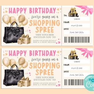 Geburtstag SHOPPING SPREE bearbeitbare Geschenkticketvorlage, Geburtstagsgeschenkgutschein, Überraschungsticket, Kurzurlaub, INSTANT, Shopping Trip