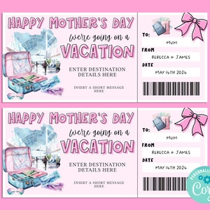 Billet-cadeau VACANCES pour la fête des mères, carte-cadeau pour joyeux anniversaire, chèque-cadeau, billet surprise, vacances sur la route, escapade, Corjl INSTANTANÉ