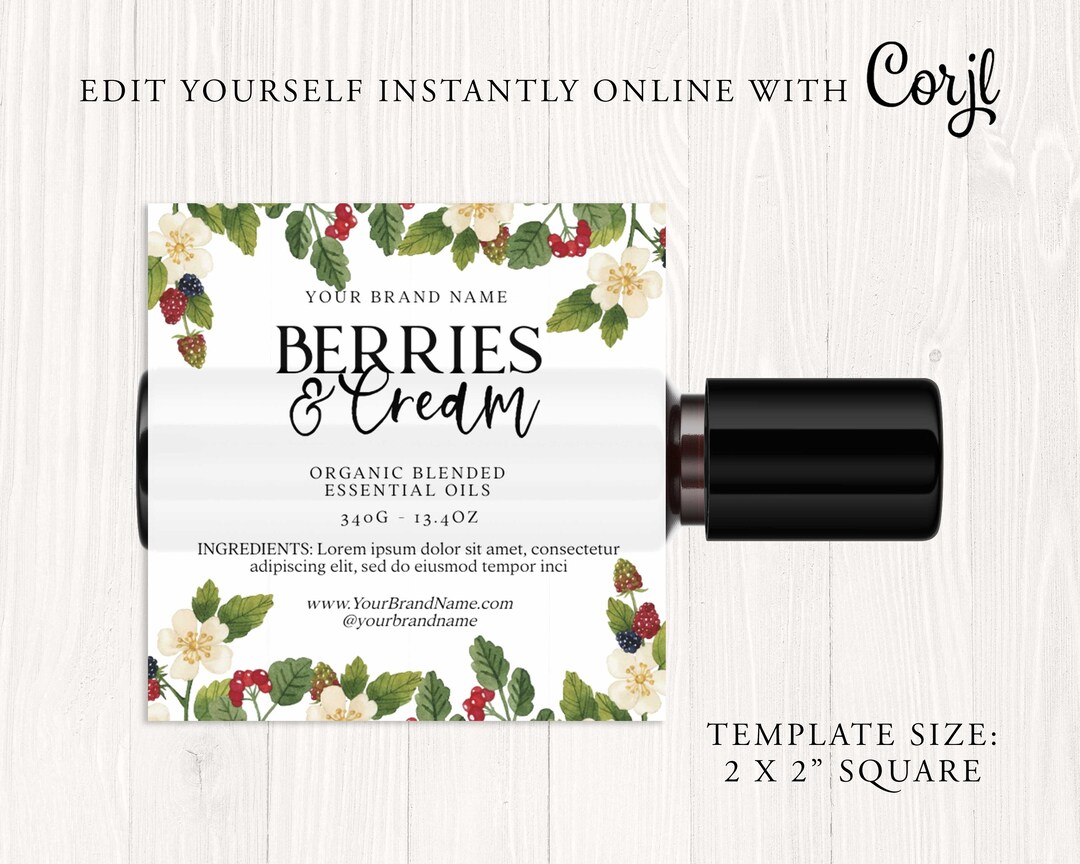 FLORAL Roller Label Template, Berry, 10ml, 1oz Roller Bottle, Vintage ...