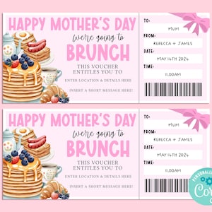 Mothers Day BRUNCH Gift Ticket, Happy Birthday Gift Card, Gift Certificate, Surprise Ticket,  Breakfast Voucher, Pancakes, Corjl PRINTABLE