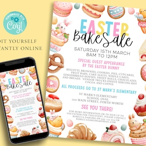 EASTER Bake Sale Social Fundraiser Editable Template, Printable Flyer PTA Flyer, School Church or Community Fundraiser, cupcakes