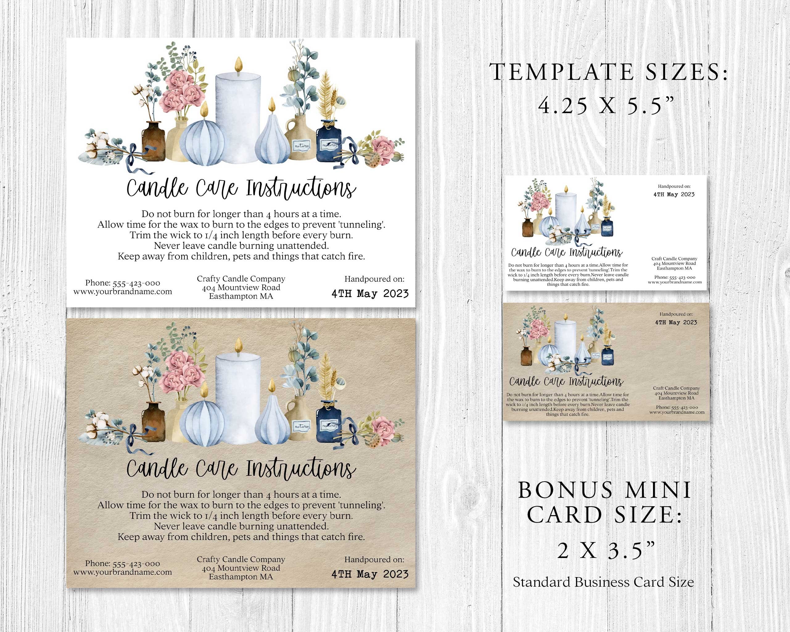 CANDLE Instruction Card Template, Candle Care Label, Ring, Wax Melt ...
