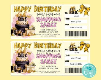 Birthday SHOPPING SPREE Editable Gift Ticket Template, Birthday Gift Certificate, Surprise Ticket, Getaway, INSTANT, Shopping Trip