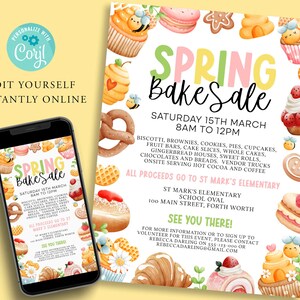 SPRING Bake Sale Social Fundraiser Editable Template, Printable Flyer PTA Flyer, School Church or Community Fundraiser, cupcakes