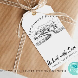 Kraft FARMHOUSE Editable ORGANIC Gift Tag Template, PRINTABLE Thankyou Tag, Editable Product Tag, Diy vintage Tag, Craft Market Tag, Instant