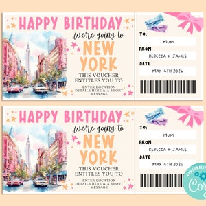 Geburtstag NEW YORK Reisegeschenkkarte, Geburtstagsgeschenkkarte, Geschenkgutschein, Überraschungskarte, Urlaub, Kurzurlaub, Corjl DRUCKBAR