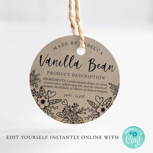 Classic Floral ROUND Editable Product Label, ORGANIC Custom Product Sticker, 3" 2",label, DIY ...