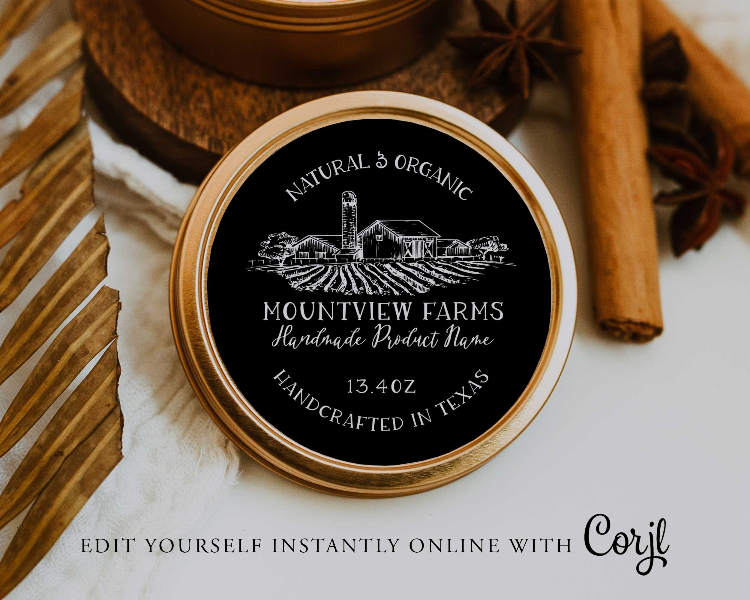 Round FARMHOUSE Editable Product Sticker, ORGANIC Circular Product ...