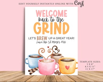 COFFEE Appreciation Sign, Teacher Staff Nurse Volunteer Appreciation, Thankyou Party Decor, Latte, PTO, Printable Corjl, Back To The Grind