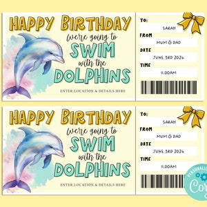 Happy Birthday DOLPHIN Swim Gift Ticket, Virtual Gift Card, Gift Certificate, Surprise Voucher, INSTANT Corjl, Swim With The Dolphins