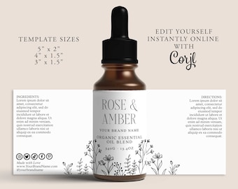 FLORAL Handmade Vintage Dropper Bottle Label, Custom Product Label, Diy Essential Oil Label, ORGANIC Label, 2oz, 3oz Label, Kraft Corjl