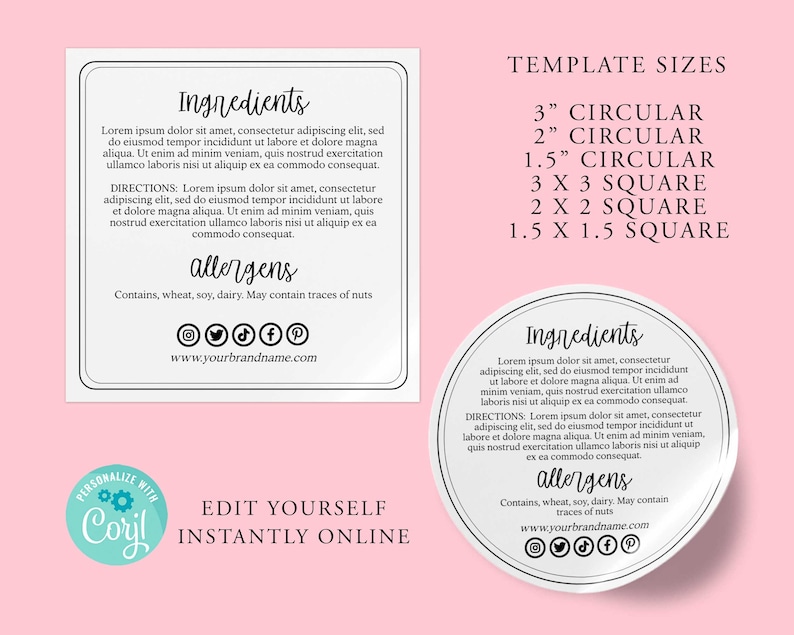 INGREDIENT Editable Product Sticker, Backing Label Round, Square Label ...