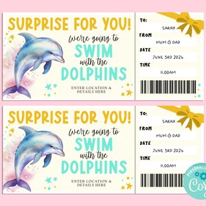 Boleto de regalo para nadar con delfines sorpresa, tarjeta de regalo virtual, certificado de regalo, vale sorpresa, corjl instantáneo, nadar con los delfines