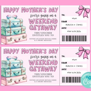 Boleto de regalo ESCAPADA del Día de las Madres, Tarjeta de regalo de feliz cumpleaños, Certificado de regalo, Boleto sorpresa, Vacaciones de viaje por carretera, Escapada, Corjl INSTANTÁNEO