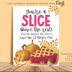 FALL Appreciation Sign, Teacher Staff Nurse Volunteer Appreciation, Thankyou Party Decor, Pumpkin, PTO, Printable Corjl, Thanksgiving Pie