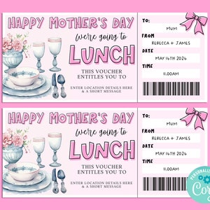 Boleto de regalo ALMUERZO del Día de las Madres, Tarjeta de regalo de feliz cumpleaños, Certificado de regalo, Boleto sorpresa, Almuerzo, Fiesta del té de la tarde, Corjl IMPRIMIBLE