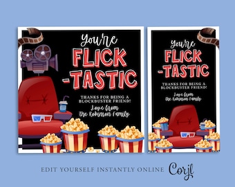 MOVIE Appreciation Gift Tag, Teacher, Friends, Mothers Day, Valentine, Thankyou Card, PTO, Printable, INSTANT, Movie Tickets Gift Tag, Flick