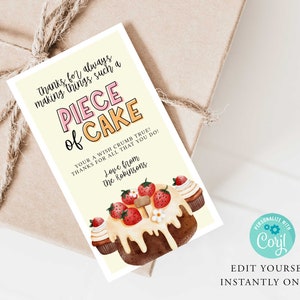 CAKE Apreciación Etiqueta de Regalo, Maestro, Amigos, Día de las Madres, San Valentín, Tarjeta de Agradecimiento, PTO, Imprimible, Instantáneo, Pedazo de Pastel