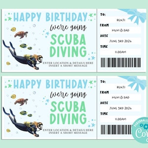 Bon anniversaire PLONGÉE, carte-cadeau d'anniversaire, chèque-cadeau, bon surprise, corjl instantané, sous-marin, aquarium