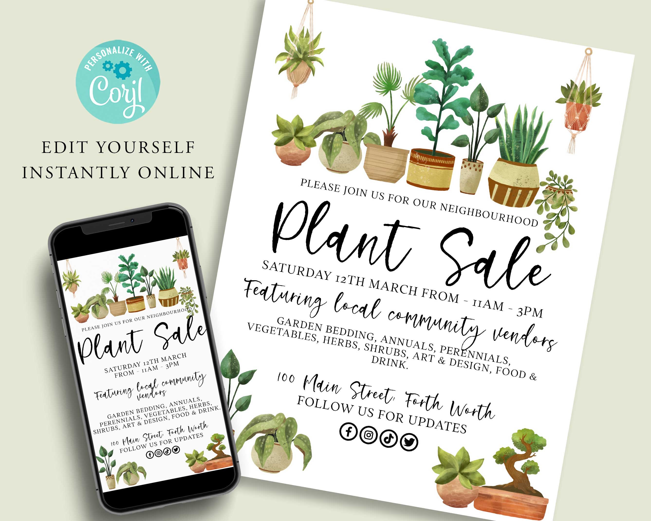 Editable PLANT SALE Flyer Template Fundraiser Flyer Diy Flyer Spring 