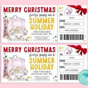 Modèle de billet cadeau modifiable joyeux Noël voyage HAWA, carte-cadeau de saison, chèque-cadeau, billet surprise, vacances à la plage, escapade