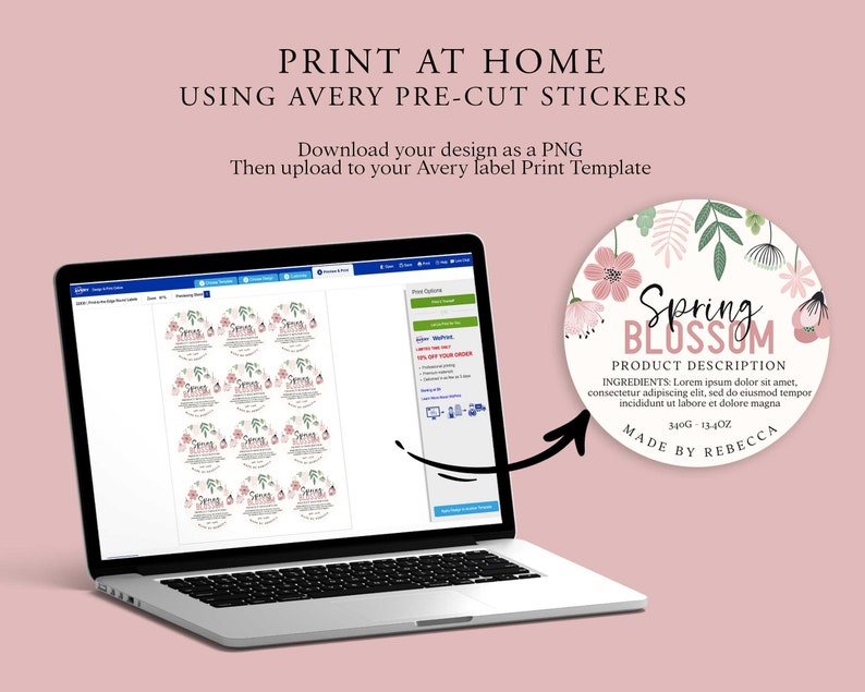 Round SPRING Editable Product Sticker, FLORAL Custom Product Label, 3 ...